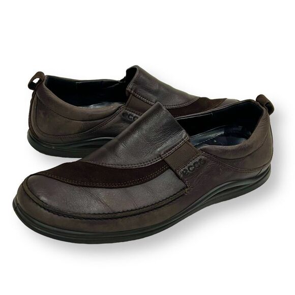 Ecco Brown Leather and Suede Slip On Loafers 41 - Picture 1 of 15